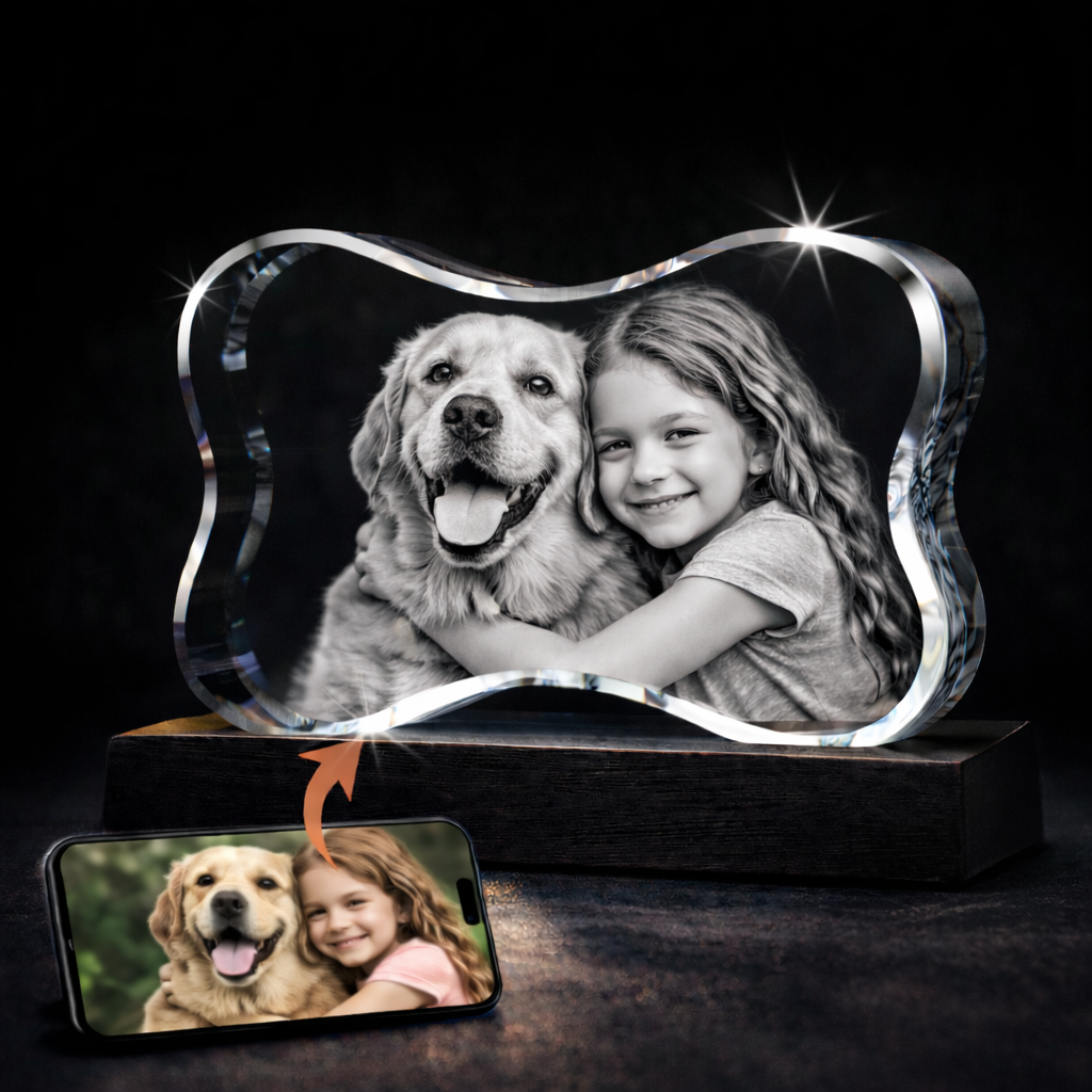 3D Crystal Dog Bone Horizontal