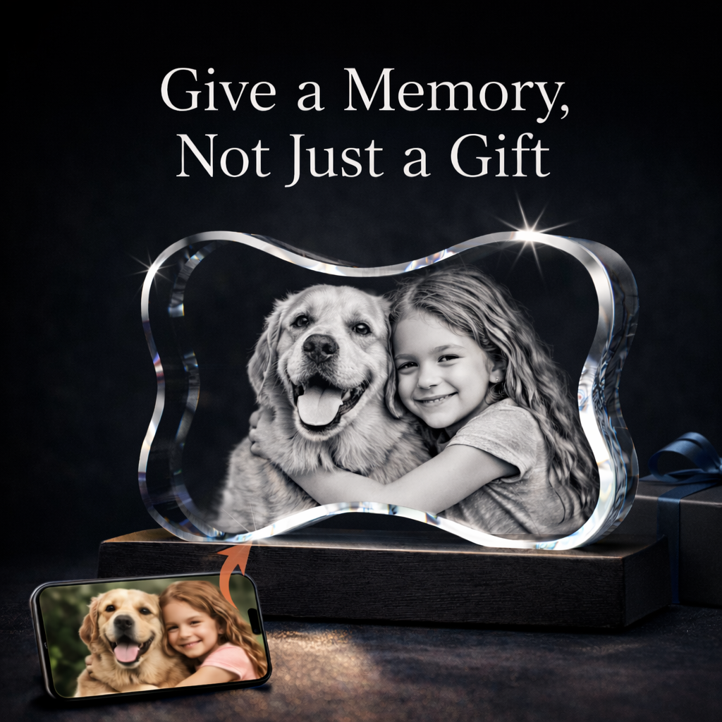 3D Crystal Dog Bone Horizontal