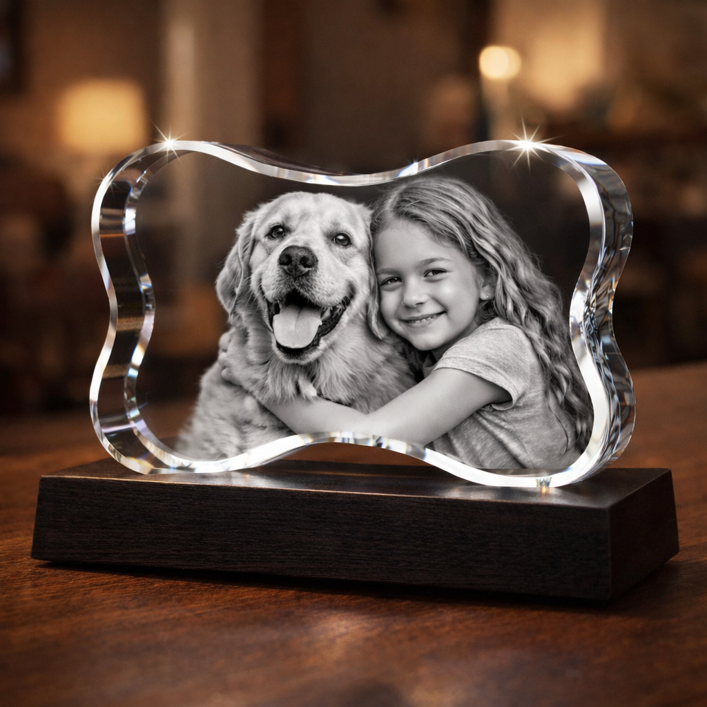 3D Crystal Dog Bone Horizontal